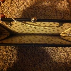 BLACK Leather Clutch Butterfly Chain Strap Vintage Purse